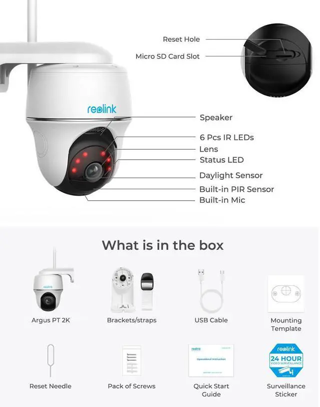 Alt view image 14 of 14 - Reolink Argus PT, 2.4/5 GHz Wi-Fi Pan Tilt Solar Battery Camera Outdoor Wireless for Home Security, 2K Night Vision with PIR Motion Sensor, 2-Way Audio, Support Alexa/Google Assistant/Local SD