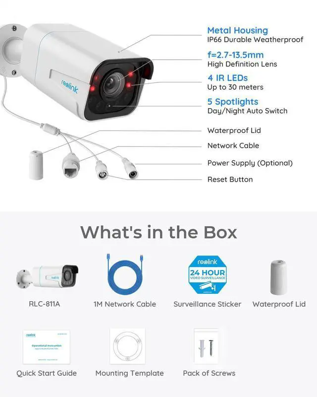 Alt view image 14 of 14 - REOLINK RLC-811A, 4K PoE Security Outdoor IP Camera with Human/Vehicle Detection, 5X Optical Zoom, Motion Spotlight, Color Night Vision, Time-Lapse, Two-Way Talk, 256GB SD Card(Not Included) Storage