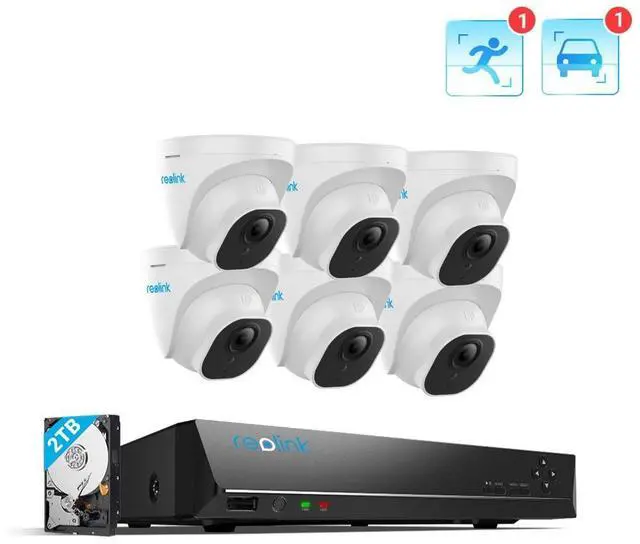 Main image of Reolink 8CH 4K Outdoor Security Camera System, 6pcs 8MP Smart Person/Vehicle Detection Wired PoE IP Dome Cameras, 8CH 2TB HDD NVR for 24/7 Recording Remote Access, RLK8-820D6-A