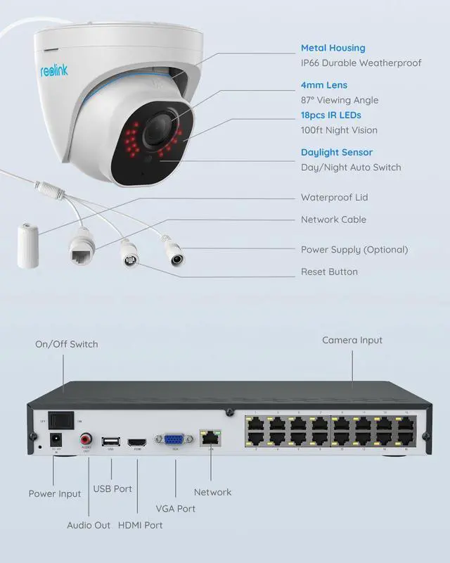 Alt view image 19 of 20 - Reolink 16CH 4K Security Camera System Outdoor/Indoor, 8pcs 8MP Smart Person/Vehicle Detect PoE IP Cameras + 16CH NVR with 4TB HDD Pre-installed for 24/7 Recording, H.265 - RLK16-820D8-A