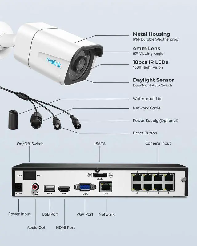 Alt view image 13 of 14 - Reolink 8CH 4K Security Camera System, 8pcs 8MP Smart Person/Vehicle Detection Wired Outdoor PoE IP Cameras and 8CH 2TB HDD NVR for 24/7 Recording, Remote Access - RLK8-810B8-A