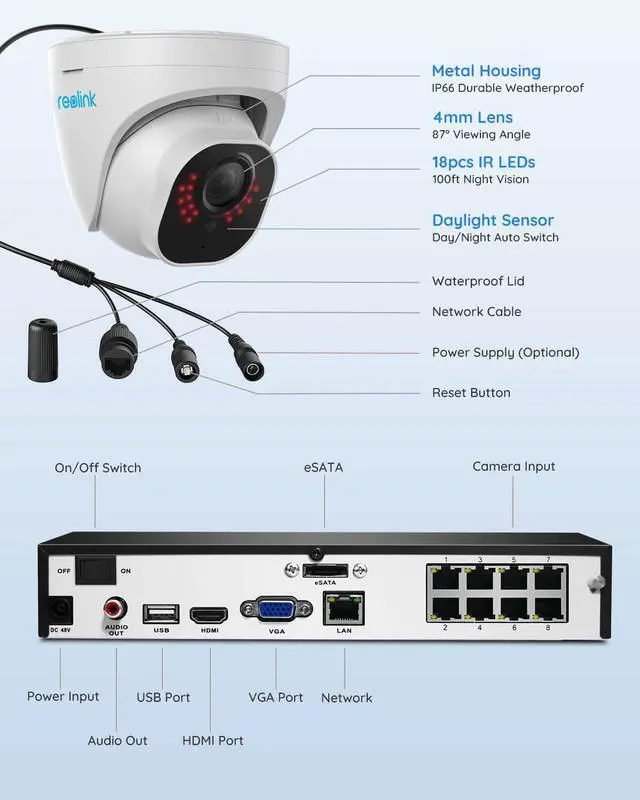 Alt view image 13 of 14 - Reolink 4K Security Camera System, 4pcs H.265 4K PoE Security Cameras Wired with Basic Person Vehicle Detection, 8MP/4K 8CH NVR with 2TB HDD for 24-7 Recording, RLK8-800D4-A