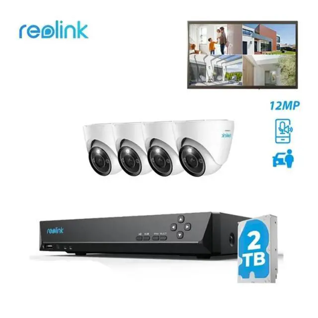 Alt view image 8 of 14 - REOLINK RLK8-1200D4-A 12MP 8CH PoE Security System, 4pcs H.265 12MP Domes Cameras Wired, Person/Vehicle/Pet Detection 2-Way Talk Spotlights Color Night Vision, 8CH NVR with 2TB HDD