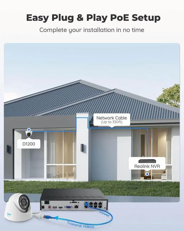 Alt view image 11 of 14 - REOLINK RLK8-1200D4-A 12MP 8CH PoE Security System, 4pcs H.265 12MP Domes Cameras Wired, Person/Vehicle/Pet Detection 2-Way Talk Spotlights Color Night Vision, 8CH NVR with 2TB HDD
