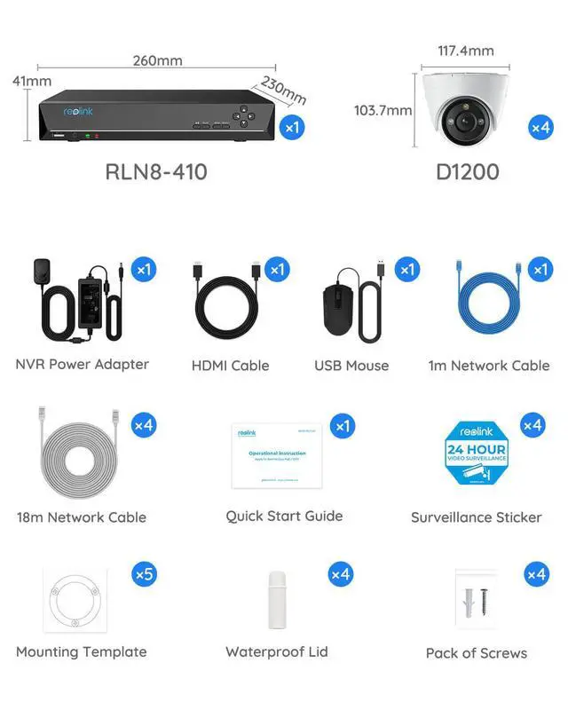 Alt view image 14 of 14 - REOLINK RLK8-1200D4-A 12MP 8CH PoE Security System, 4pcs H.265 12MP Domes Cameras Wired, Person/Vehicle/Pet Detection 2-Way Talk Spotlights Color Night Vision, 8CH NVR with 2TB HDD