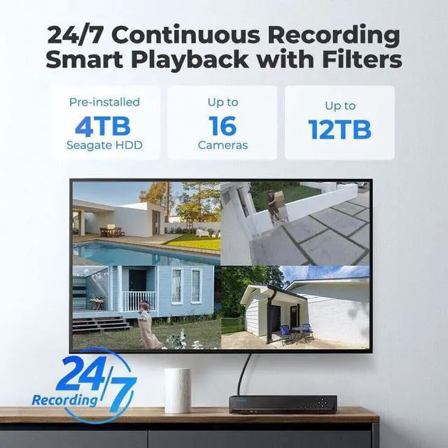 Alt view image 13 of 14 - REOLINK 24CH NVR(Max. 16 Wired Plus 8 Battery-powered WiFi Cams) for Home Security Camera System w/ 4TB HDD Included, Works with Reolink 16MP/12MP/4K/8MP/5MP/4MP PoE IP Cam, 24/7 Recording