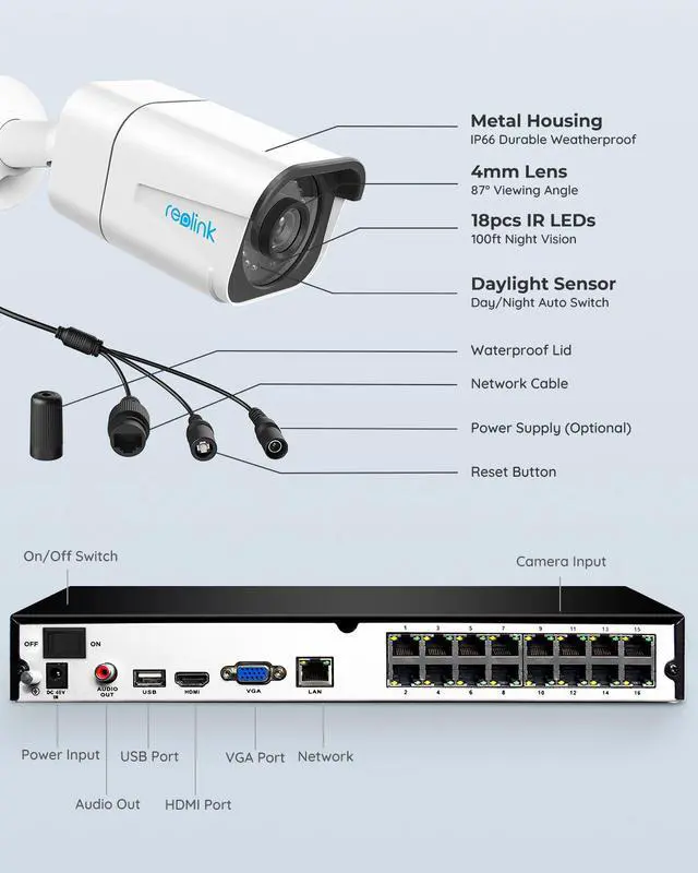 Alt view image 13 of 14 - Reolink 16CH 4K Security Camera System, 8pcs 8MP Smart Person/Vehicle Detection Wired Outdoor Audio PoE IP Cameras,16CH 4TB HDD NVR for 24/7 Recording, RLK16-810B8-A