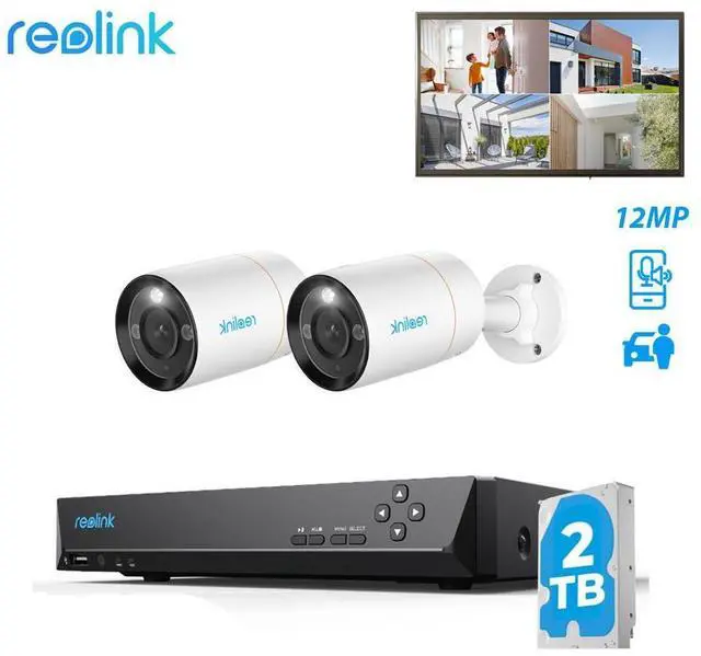 Alt view image 7 of 12 - REOLINK 8CH 12MP PoE Security Camera System, 2 Bullets 12MP RLC-1212A with Person/Vehicle Detection and Spotlights,RLN8-410 NVR with 2TB HDD for 24-7 Recording