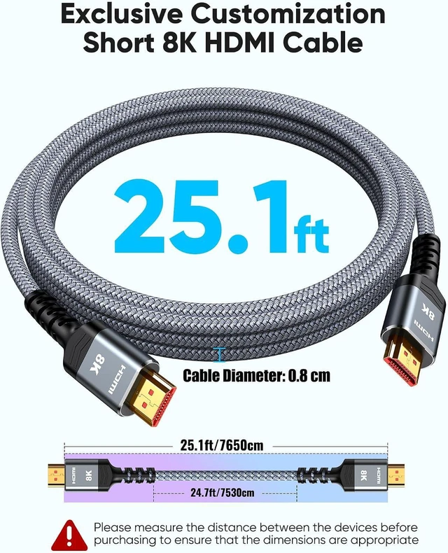 Alt view image 3 of 7 - Long 8K HDMI Cable 25FT 48Gbps, 2.1 High Speed Gaming Cord