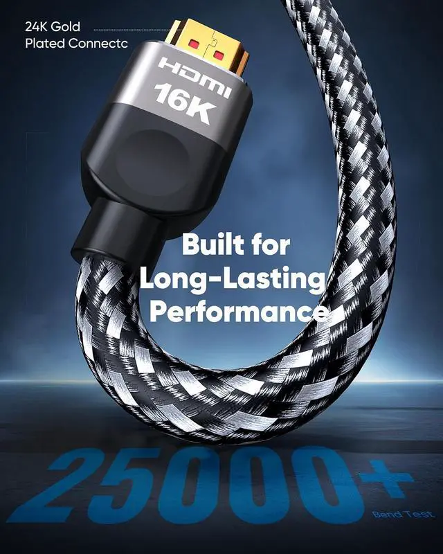 Alt view image 6 of 7 - 16K 8K HDMI Cable 2.2 6.6FT, Next-Gen 96Gbps Ultra High Speed