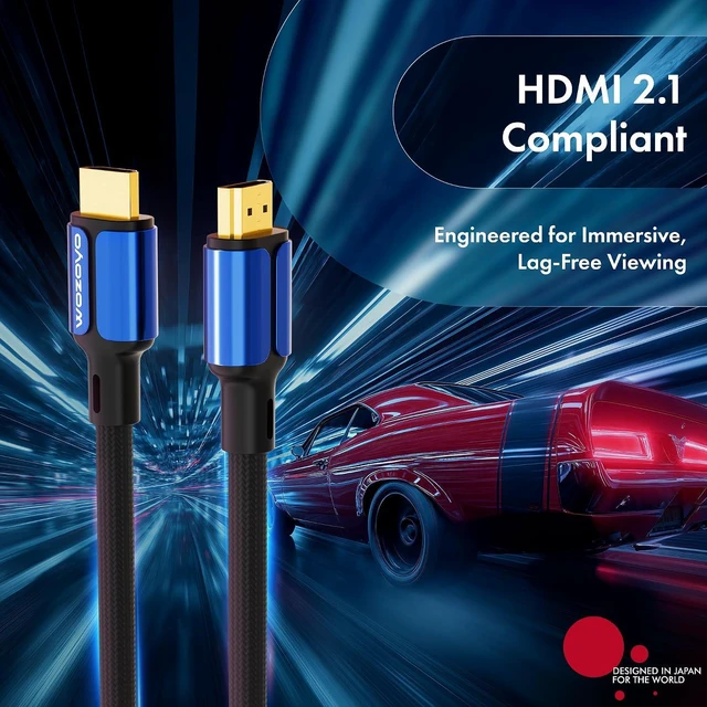 Alt view image 2 of 7 - HDMI Cable V2.1 with Ethernet 8k@60Hz 4K@120Hz UHD Resolution 3.3 Feet Braided 48 Gbps Transfer Ultra High Speed HDR/HDR10/Dolby Vision Dolby Atmos and DTS:X Compatible with All HDMI Devices