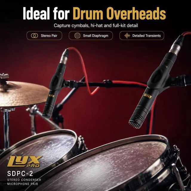 Alt view image 6 of 7 - SDPC-2 Stereo Pair Small Diaphragm Condenser Microphones, XLR Pencil Mic Set with Omni, Cardioid & Super Cardioid Capsules for Acoustic Guitar, Drums, Piano & Studio Recording