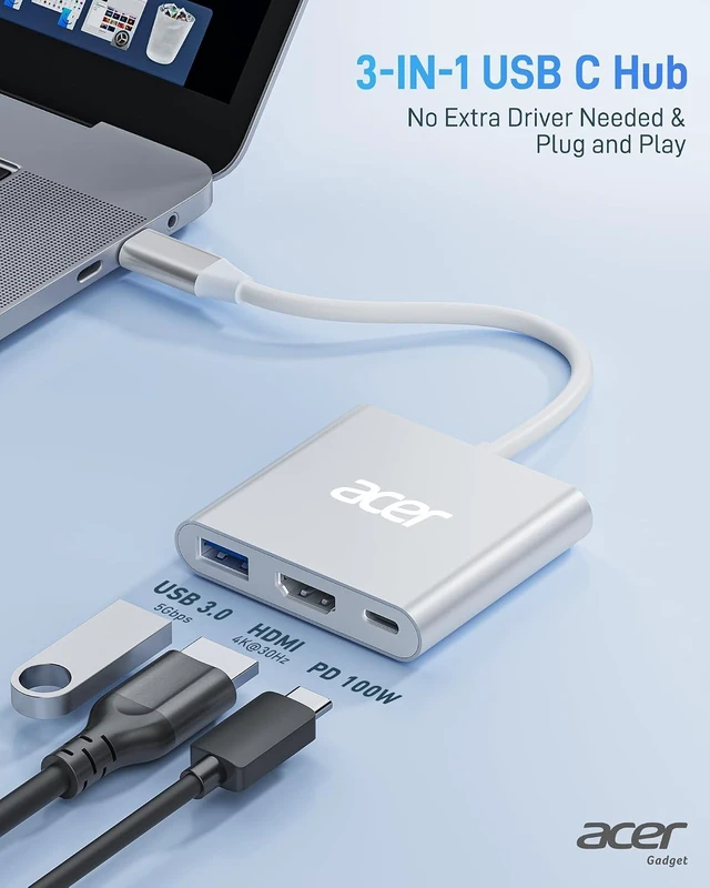 Alt view image 2 of 7 - acer USB C to HDMI Adapter Bundle with 6-in-1 USB C to Ethernet Adapter