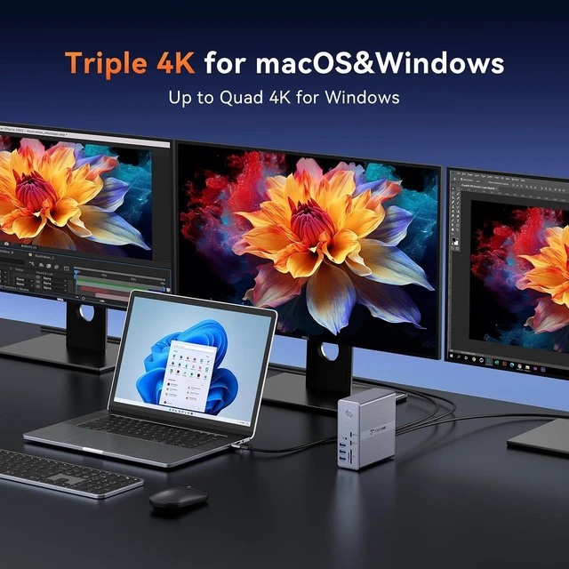 Alt view image 5 of 7 - TobenONE DisplayLink Docking Station 3 Monitors with 120W Power Adapter