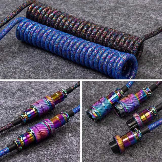 Alt view image 4 of 4 - Keychron Colorful Premium Coiled Type-C Cable - Rainbow Plated Black