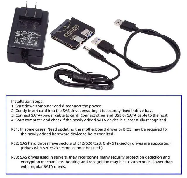 Alt view image 2 of 7 - USB 3.0 to SAS Adapter for 2.5/3.5" SFF-8482 SAS Hard Disks to USB Converter Adapter Without Power Supply (Need Power Supply to Work)