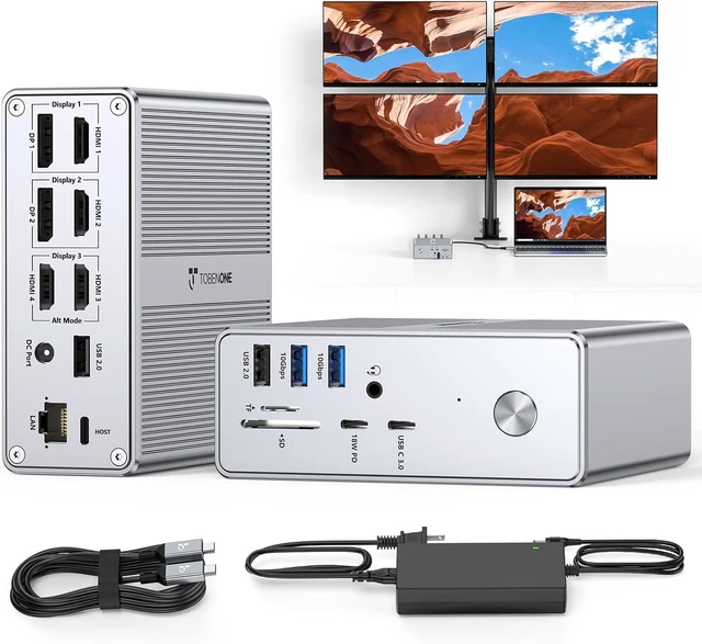 Main image of TobenONE DisplayLink Docking Station 4 Monitors, 4 HDMI&2DP, 120W Charger