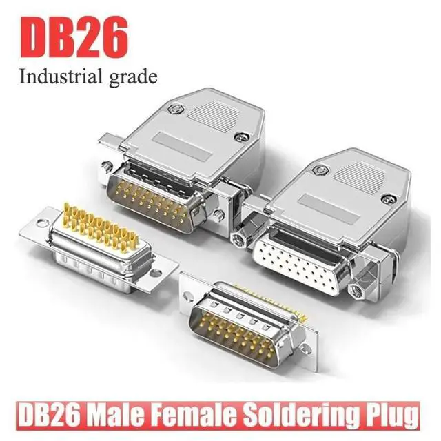 Alt view image 2 of 7 - DB26 Male Female Connector 3-Row 26 Pin Serial Plug 26P Chromium Plating ABS Plastic Shell Soldering Connectors(Male-Solid Pin)