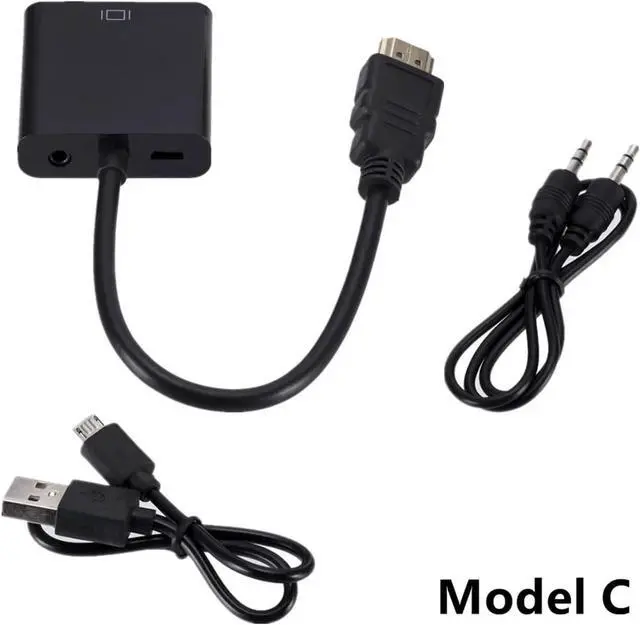 Alt view image 5 of 5 - HDMI-Compatible to V/GA Cord Converter with 3.5 Power Supply Adapter FHD 1080P for Tablet Desktop PC Projector TV(Black with 2 Cables)