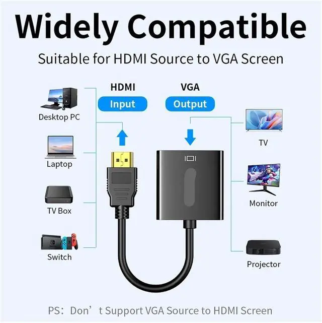 Alt view image 3 of 3 - HDMI to V/GA Adapter 1080P 60Hz for Desktop PC TV Box to M>oni>tor(with Audio)