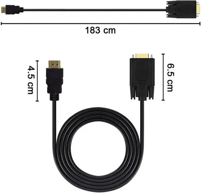 Alt view image 3 of 4 - HDMI-Compatible to V/GA Adapter to Line Converter Cord 1.8M FHD 1920 * 1080P for Desktop PC TV M>oni>tor Projector(3meters)