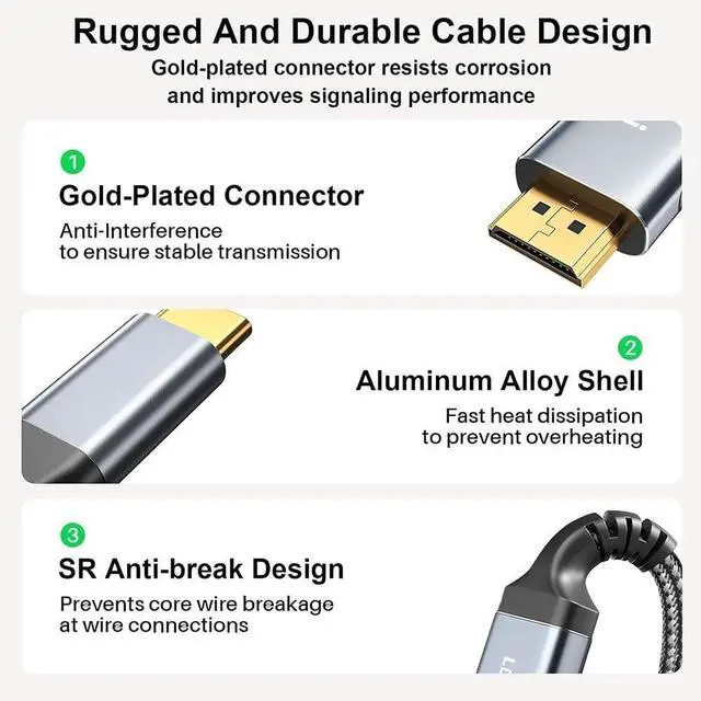 Alt view image 3 of 3 - Wen ST 4K 60Hz USB C/Type C to HDMI-Compatible Cable 2.0 3/4 to 30Hz(1m)