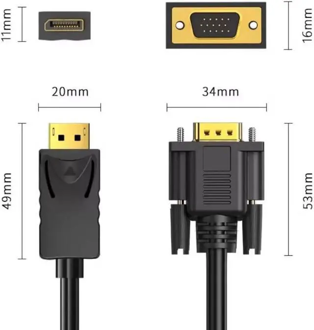 Alt view image 3 of 3 - DP Display Port to VGA Adapter Connecto Converter 1.8m Cable FHD 1920 1080P Line for Desktop PC TV Monitor Projector