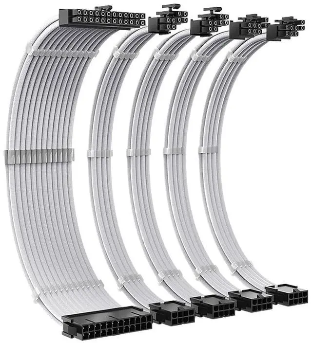 Main image of 350mm PSU Extension Cable Kit Motherboard 24Pin GPU PCI-E 6+2Pin 8Pin CPU EPS 4+4Pin 18AWG Power Cord(White 5Cables)