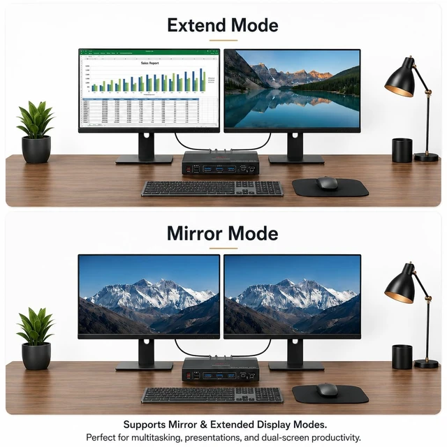 Alt view image 4 of 7 - HDMI KVM Switch for 2 Computers 2 Monitors 8K@60Hz, 4K@120Hz, 4-Port USB 3.0 Hub (5Gbps), Wired Remote, Plug & Play for Windows/Mac/Linux, Braided 8K HDMI Cable Included