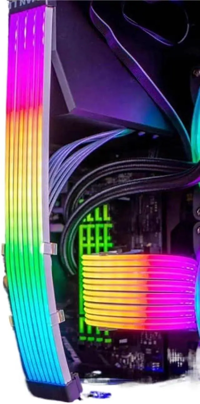 Alt view image 2 of 4 - KUNSR ARGB PSU Power Supply Extension Cable 24 Pin Motherboard Extension Cable Graphics Card 8-Pin RGB Glow Extension Cable(2X8pin Black)