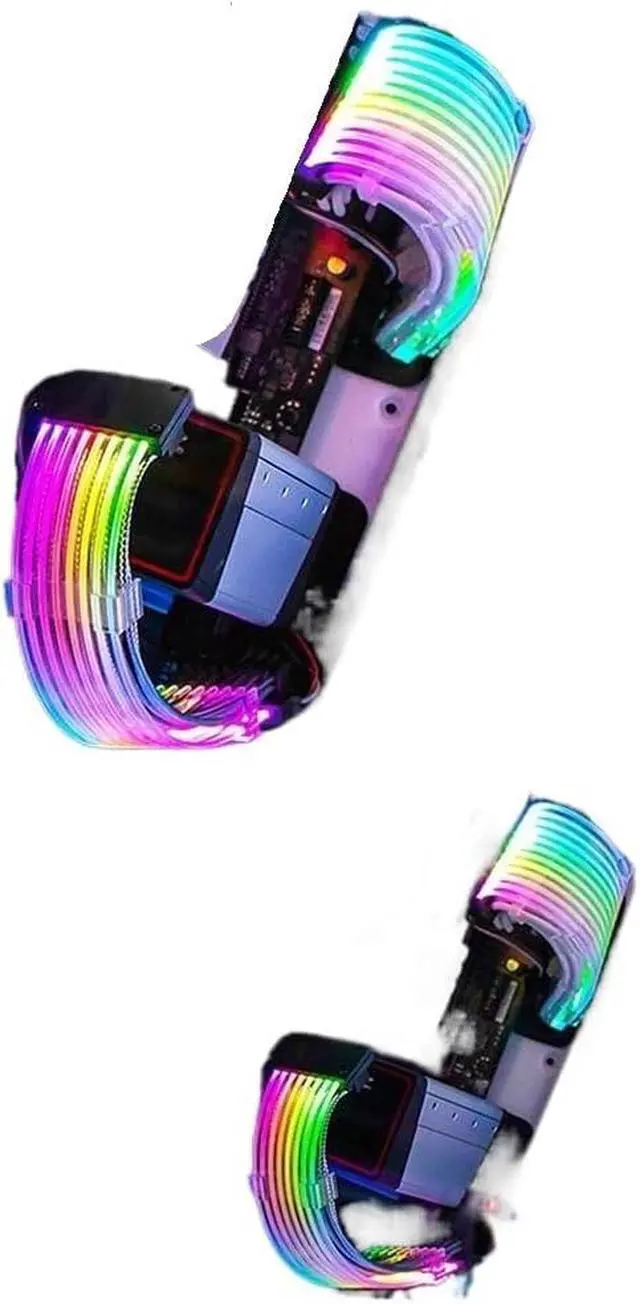 Alt view image 3 of 4 - KUNSR ARGB PSU Power Supply Extension Cable 24 Pin Motherboard Extension Cable Graphics Card 8-Pin RGB Glow Extension Cable(2X8pin Black)