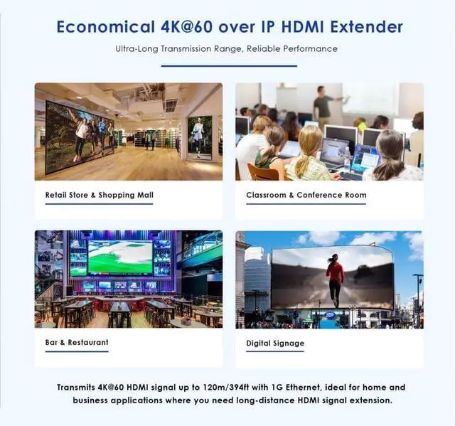 Alt view image 7 of 7 - 1 x 3 LKV473 HDMI Extender 4K@60Hz, Up to 394ft (120m) Over Ethernet TCP/IP RJ45 Cat5/5e/6 HDMI Video Extender 18Gbps for STB PS3 HDTV Projector, Supports HDCP 2.2 (1 TX and 3 RX kit)