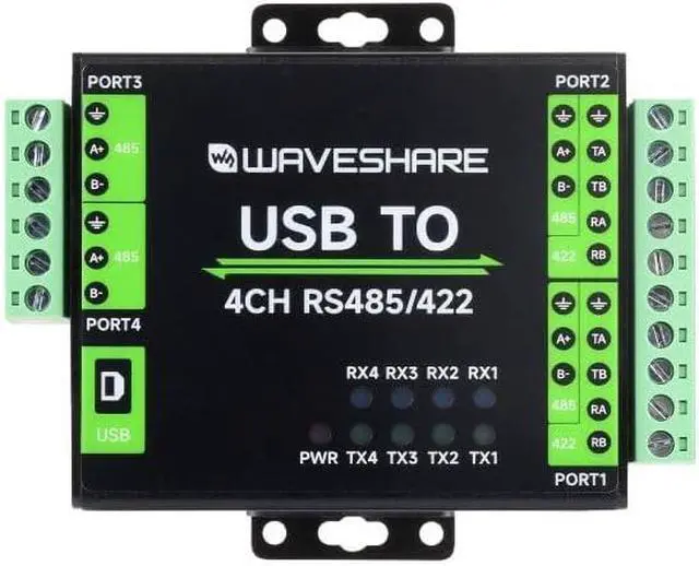 Main image of Industrial Isolated USB to RS485/422 Converter, Original FT4232HL Chip, Supports USB to 2-Ch RS485 + 2-Ch RS485/422, Wall-Mount & Rail-Mount Support (USB to 4CH RS485/422)
