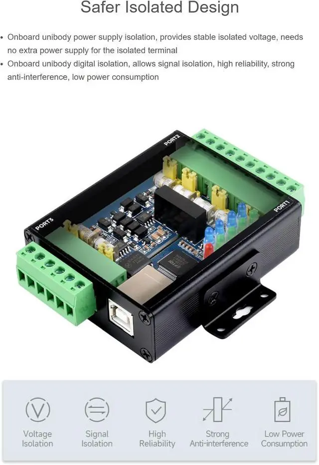 Alt view image 7 of 7 - TUOPUONE Industrial Isolated USB to RS485/422 Converter Original FT4232HL Chip Supports USB to 2-Ch RS485 + 2-Ch RS485/422 Wall-Mount Rail-Mount Support