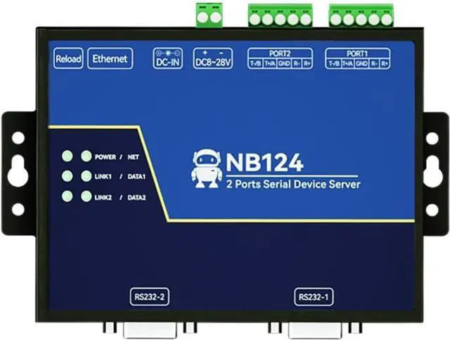 Main image of 2-Channel Serial Server Edge Computing Gateway RS232 RS422 RS485 RJ45 Modbus Gateway NB124ES POE Receiving Power TCP/UDP/MQTT DC 8-28V