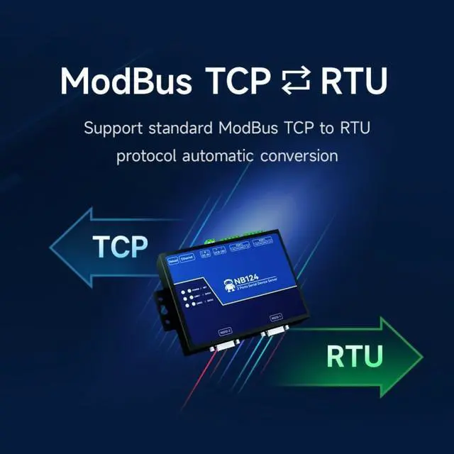 Alt view image 5 of 7 - 2-Channel Serial Server Edge Computing Gateway RS232 RS422 RS485 RJ45 Modbus Gateway NB124ES POE Receiving Power TCP/UDP/MQTT DC 8-28V