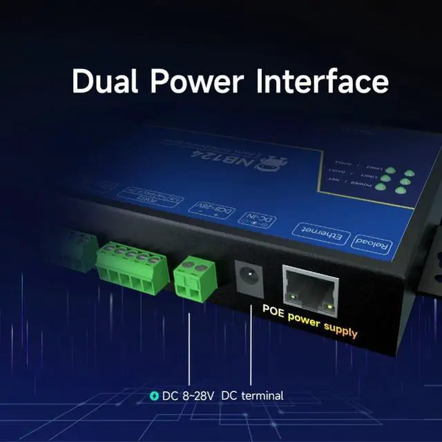 Alt view image 4 of 7 - 2-Channel Serial Server Edge Computing Gateway RS232 RS422 RS485 RJ45 Modbus Gateway NB124ES POE Receiving Power TCP/UDP/MQTT DC 8-28V
