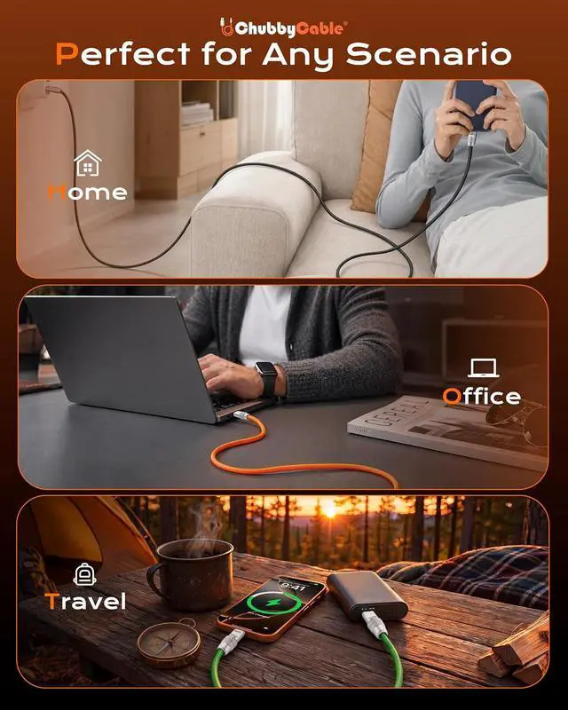 Alt view image 7 of 7 - chubbycable Couple Chubby 2 Pack 240W USB C Cable Extra Thick Silicone Fast Charging Cable Compatible with iPhone 17-15 Series iPad Galaxy Series, Dark Blue+Orange, Type-C to Type-C, 9.8FT