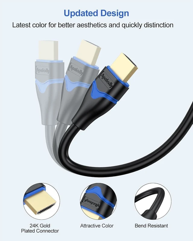 Alt view image 2 of 7 - 4K HDMI Cable 12 FT 5-Pack, HDMI Cord 12 Foot High Speed HDMI 2.0 Cable Ultra HD 4K@60Hz, 2K@144Hz, 18Gbps, ARC, HDR, HDCP2.2, 3D Compatible with PS4/PS5, Monitor, Laptop, HDTV, Blu-ray, Xbox