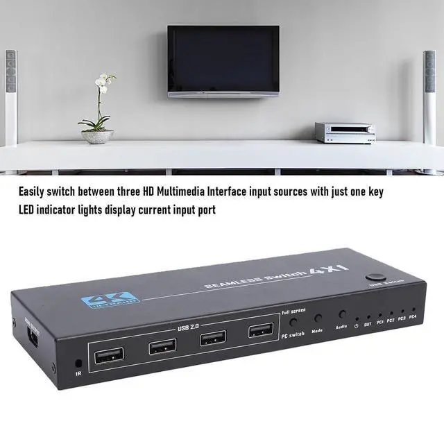 Alt view image 3 of 7 - KVM 8K 60Hz 4 Port USB, HDMI Multimedia Interface KVM Switches for 4 PC Sharing Keyboard Mouse