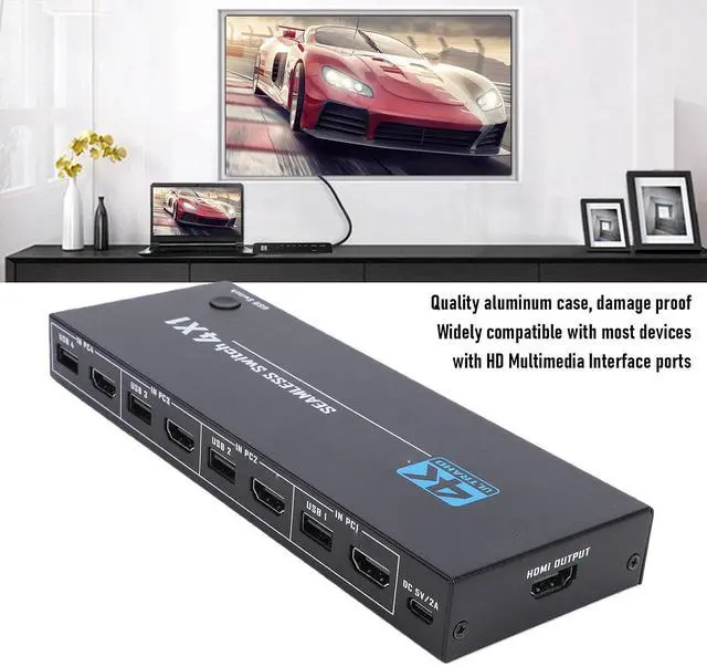 Alt view image 2 of 7 - HDMI KVM 4 Port USB 2.0, 4K@30Hz KVM Switcher for 4 Computers Sharing One Monitor Keyboard Mouse