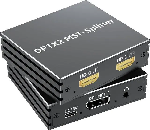 Main image of DisplayPort to Dual HDMI Adapter 4K@60Hz 1 in 2 out MST Hub Display port to HDMI Monitor Splitter for Dual Monitor Extend Mirror Display, with Audio Out, for PC NVIDIA AMD Graphics Card - w/Power