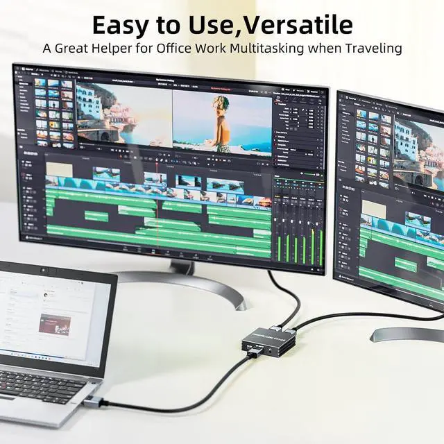 Alt view image 4 of 7 - DisplayPort to Dual HDMI Adapter 4K@60Hz 1 in 2 out MST Hub Display port to HDMI Monitor Splitter for Dual Monitor Extend Mirror Display, with Audio Out, for PC NVIDIA AMD Graphics Card - w/Power