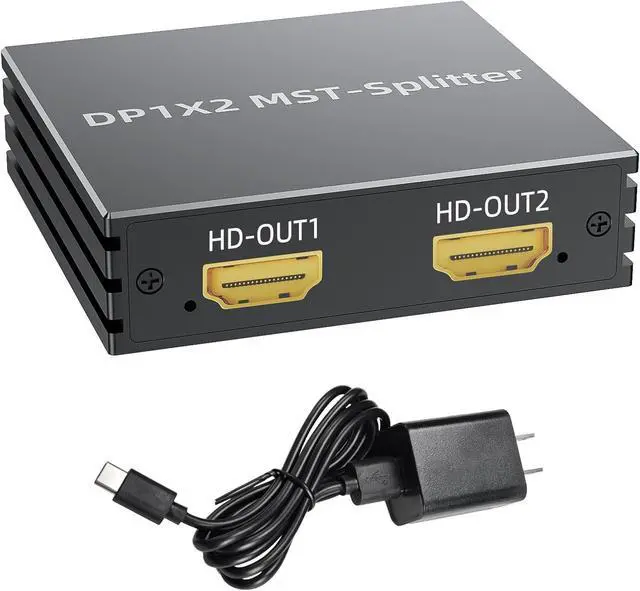 Alt view image 7 of 7 - DisplayPort to Dual HDMI Adapter 4K@60Hz 1 in 2 out MST Hub Display port to HDMI Monitor Splitter for Dual Monitor Extend Mirror Display, with Audio Out, for PC NVIDIA AMD Graphics Card - w/Power