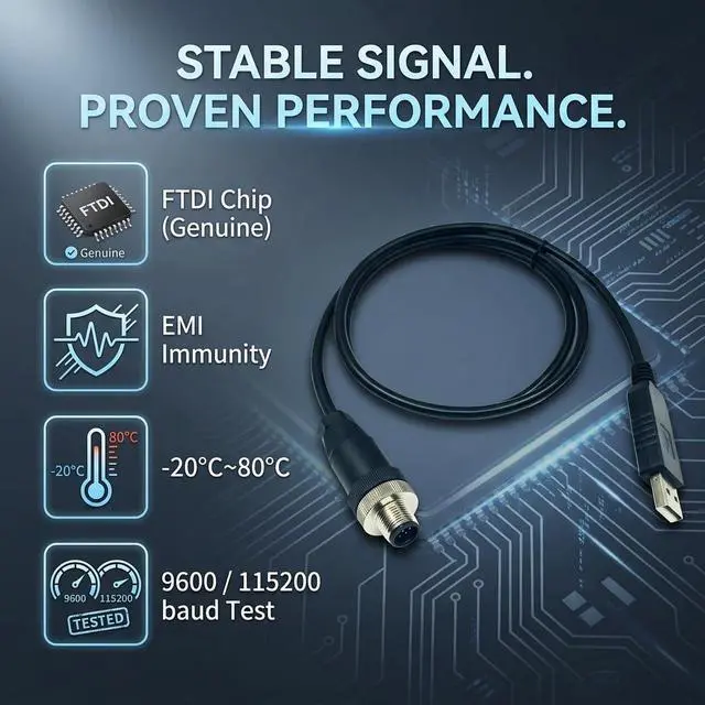 Alt view image 2 of 6 - USB to M12 5-Pin Male RS485 Cable, 1.8m Industrial Serial Communication for PLC Sensors & PC Data Acquisition