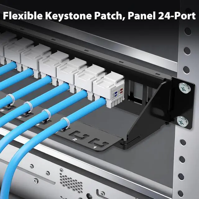 Alt view image 3 of 7 - Cyberguys! CAT6 1U 24-Port Keystone Patch Panel, Rackmount or Wall Mount Network Panel w/Cable Management Bar, All-in-One Ethernet & Multimedia Keystone Jack Solution, Durable Construction