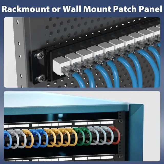 Alt view image 4 of 7 - Cyberguys! CAT6 1U 24-Port Keystone Patch Panel, Rackmount or Wall Mount Network Panel w/Cable Management Bar, All-in-One Ethernet & Multimedia Keystone Jack Solution, Durable Construction
