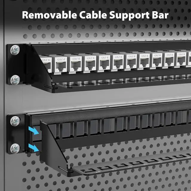 Alt view image 6 of 7 - Cyberguys! CAT6 1U 24-Port Keystone Patch Panel, Rackmount or Wall Mount Network Panel w/Cable Management Bar, All-in-One Ethernet & Multimedia Keystone Jack Solution, Durable Construction