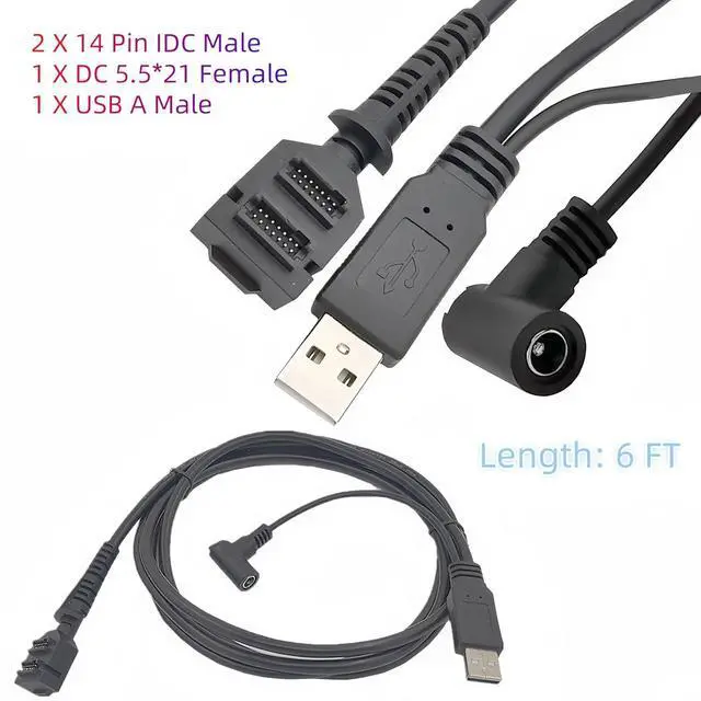 Alt view image 7 of 7 - CBL-282-045-01-A Cable for Verifone VX805 VX820, USB Data and Charging Cable with Power Jack DC5521, 14Pin IDC to USB 2.0, 2M (6ft).