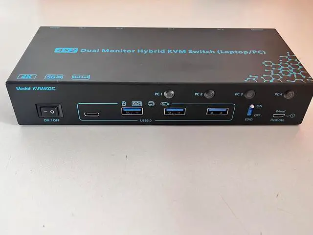 Alt view image 3 of 7 - 2 Monitors 4 Computers KVM Switch Laptop and Desktop 4 Port Hybrid USB-C Docking & Dual Displayport & DP HDMI & Dual HDMI 4K@60Hz KVM Switch with EDID Emulator, Support PD 100W Charging